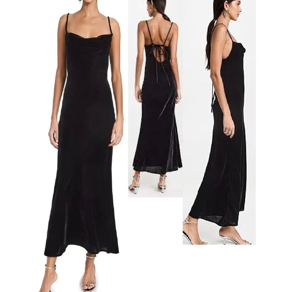 NWT RHODE JEMIMA SLIP STYLE BLACK VELVET MAXI DRESS SIZE 10 - Picture 1 of 6